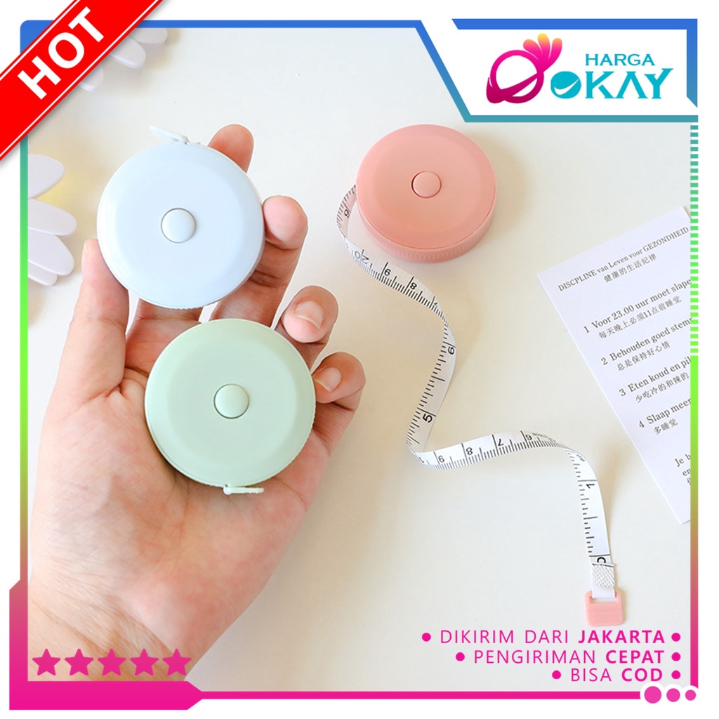 HO Meteran Mini Gulung 150Cm Pengukur Lingkar Perut Baju Jahit Measure Tapes High Quality 1.5M Warna