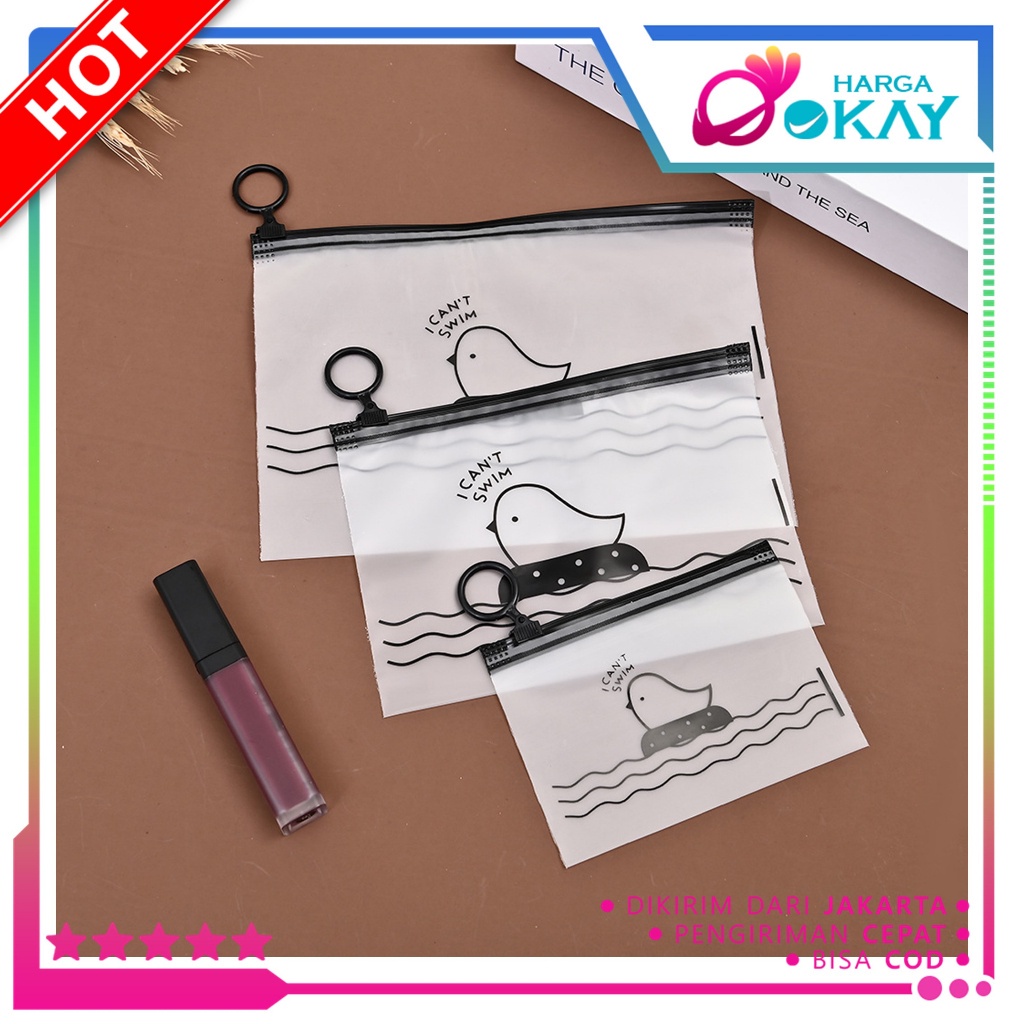 

HO Zipper Bag Organizer Transparan Doff Motif Bunga Daisy Pouch Masker Transparan Karakter Little Chick Zipper Lock Tempat Pensil Wadah Kosmetik Masker Serbaguna