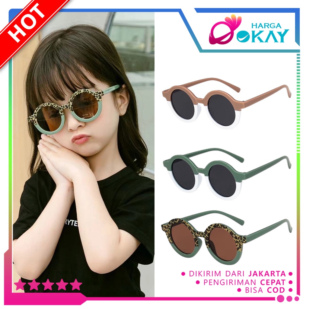 HO Kacamata Anak Perempuan Bulat Leopard Korea Fashion Lucu 6683 Kaca Mata Laki Laki Hitam Gradasi M