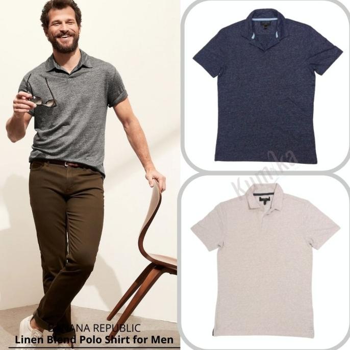Banana Republic Br Kaos Pria Linen Blend Polo Shirt K.378 Original