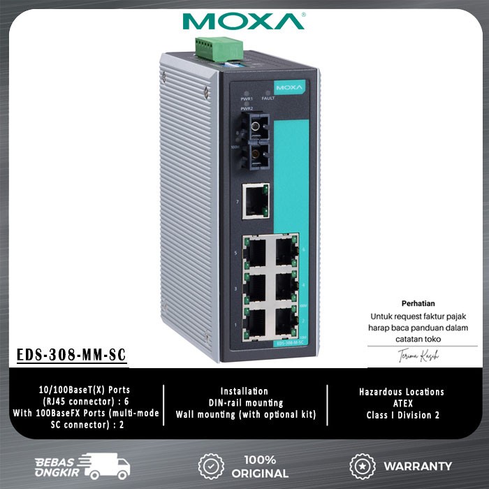 MOXA EDS-308-MM-SC 8-Port Unmanaged Ethernet Switch Multimode SC