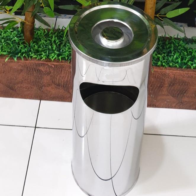 Tempat Sampah Besar Bahan Stainless Steel Tutup Asbak T. 60Cm