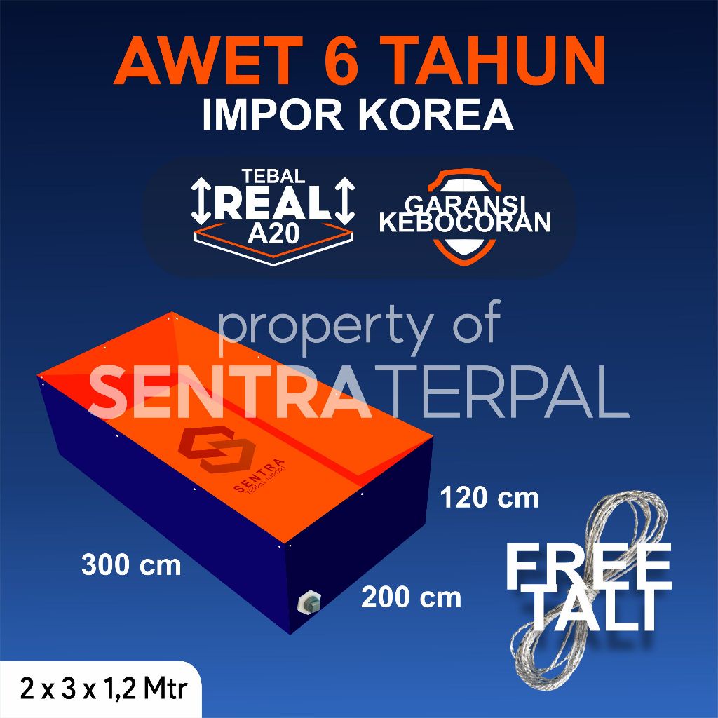 Kolam Terpal 300x200x120 / 200x300x120 / 3x2x1,2 / 2x3x1,2 Tebal A20 Kolam Terpal Kotak Impor Korea 