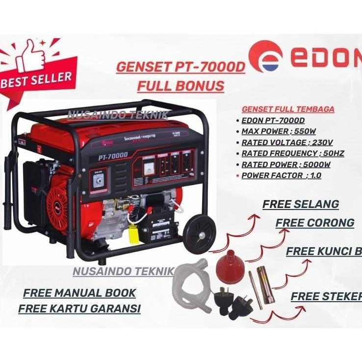 Genset 5500 Watt Genset Gasoline Diesel 5500 Watt Edon Pt-7000D 4 Tak