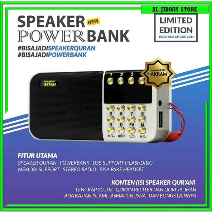 Speaker Al-Quran Digital Tahfidz 30 Juz Traveller Power Bank Al-Akram