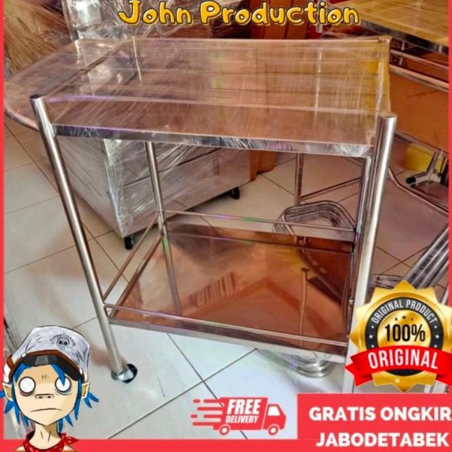 Meja Rumah Sakit 2 Rak/ Troli Instrumen Rumah Sakit 2 Rak ( Stenllies)