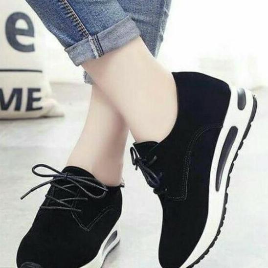Sepatu Kets Tali Gt Hitam Wanita Cats Cewek Casual Kasual Polos Santai Sneakers Fashion Korea
