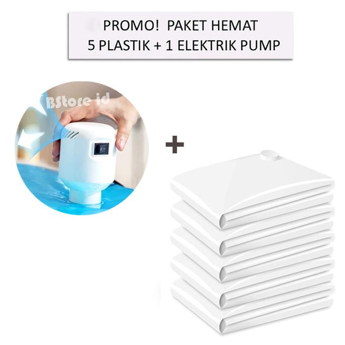 VACUUM BAG SET PLASTIK VACUM BAJU TRAVEL VACCUM PAKAIAN + POMPA VAKUM