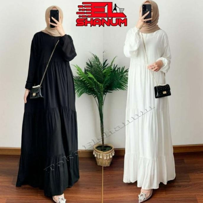 NEW/ Gamis Hitam Putih Polos Wanita Remaja Kekinian Gamis Dewasa