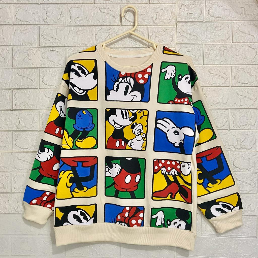 [AMAZED PEOPLE] Sweater Crewneck Oversized Mickey Mouse Komik Atasan Wanita