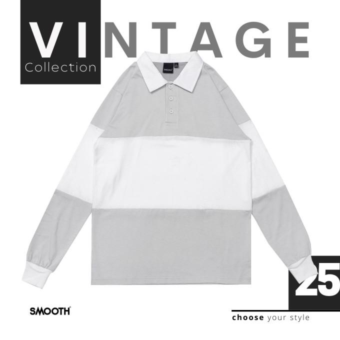 Trendy SMOOTH BASIC Vintage Rugby Polo Shirt - Grey White