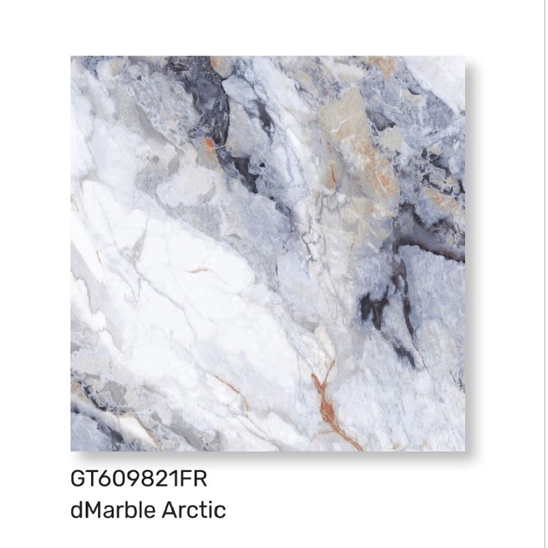 Granit Glossy Motif Marbel putih biru dMarble Arctic Ukuran 60x60 by Roman/Granit Kualitas 1 Grade A