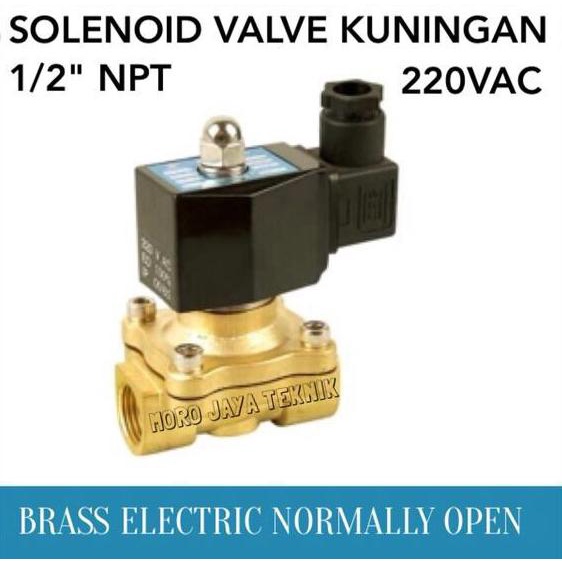Solenoid Valve Normally Open 1/2" 220Vac Brass Electric Valve