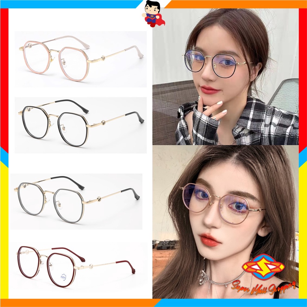 SMS Kacamata Anti Radiasi 6637 Kaca Mata Poligonal Wanita Pria Frame Sunglasses Lensa Transparan Fas