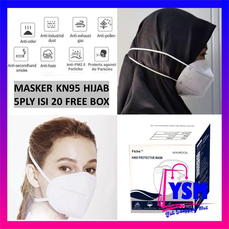 YSM MASKER KN95 HIJAB 5 PLY ISI 20 PCS MASKER KESEHATAN HEADLOOP MEDICAL MASK MASKER MULUT 20PCS