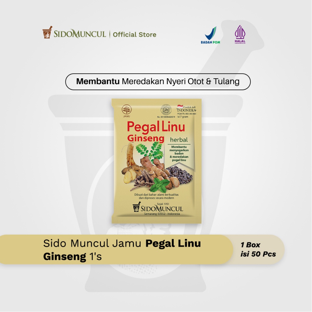 

Sido Muncul Jamu Pegal Linu Ginseng 50's - Nyeri Otot dan Tulang