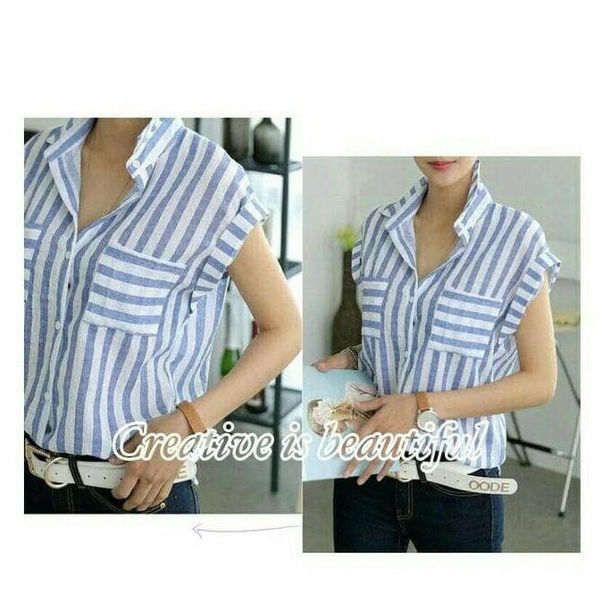 Terlaris! Kemeja Wanita Katun Jepang Biru / Blouse Katun Jepang Biru Mudq