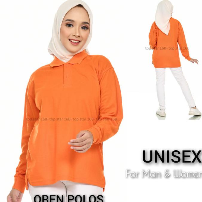 Kaos Kerah Polos Pique Oren Lengan Panjang Pria Wanita