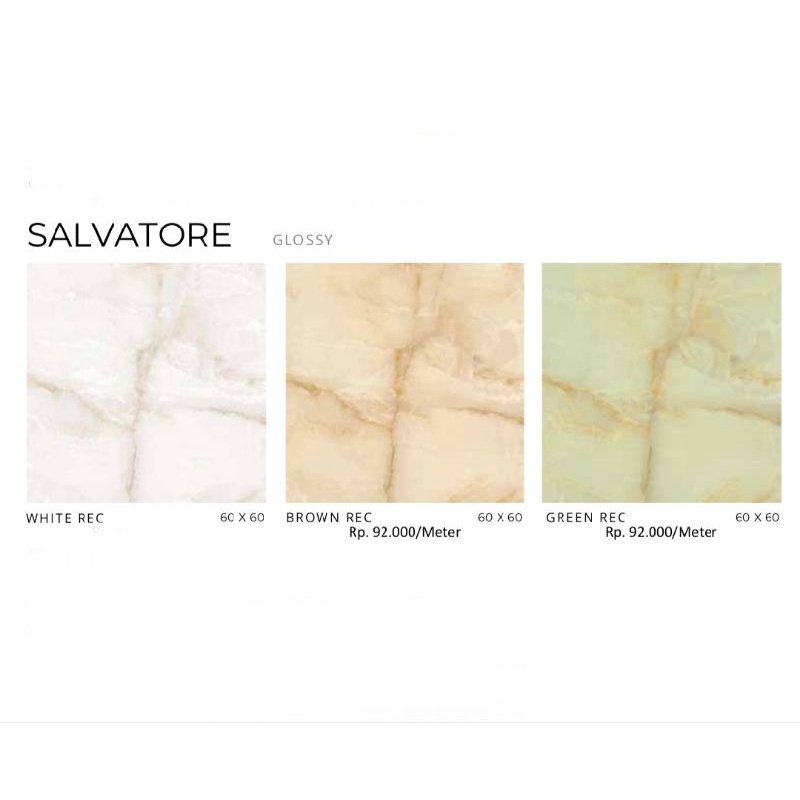 Keramik Glossy Motif Marbel Putih/Brown/Hijau Salvatore Ukuran 60x60 by Platinum/Keramik Kualitas 1 