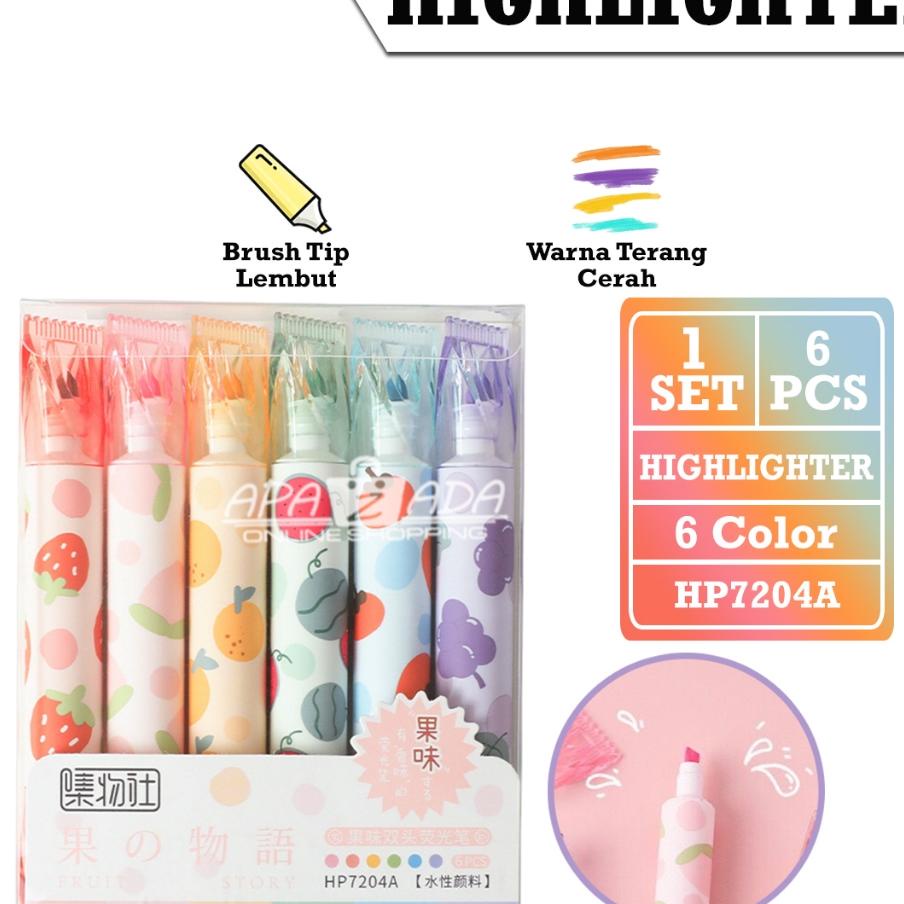 

Apazada - Stabilo Imut 2 Sisi 6 Warna Terang [1 Set - 6 Pcs Stabilo] / Highlighter Twin Fruit Hp7402A