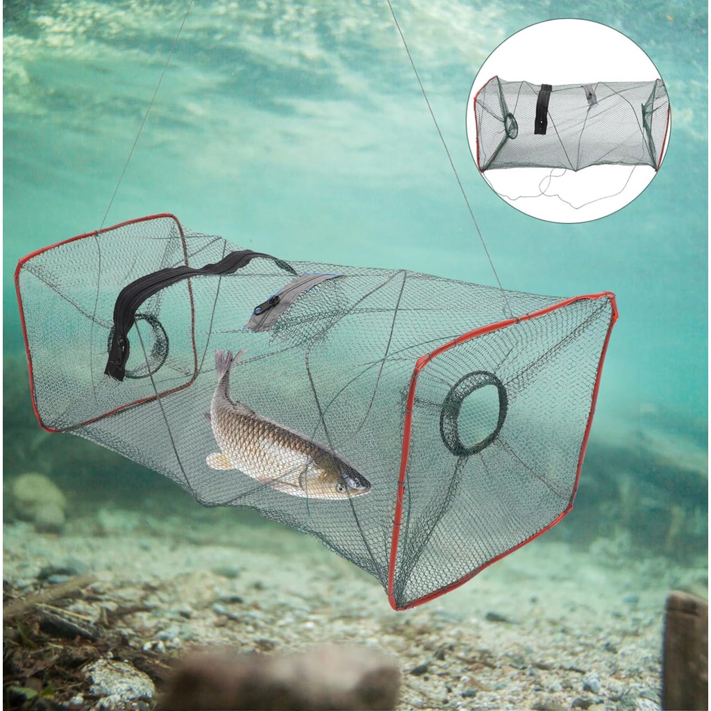 Jaring Pancing Ikan Udang Fishing Net Cage Foldable 47 x 22 x 22 cm /Payung Bubu Jaring 2 Lubang Jeb