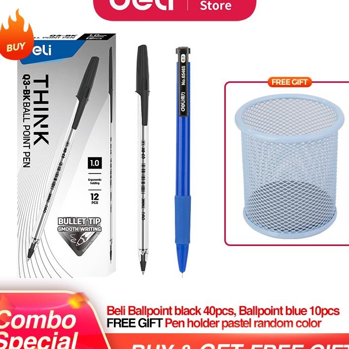 

Deli Paket Alat Tulis Hemat - Ballpoin Pul Hitam Dan U 50Pcs Dan Holder Pastel 2022-3