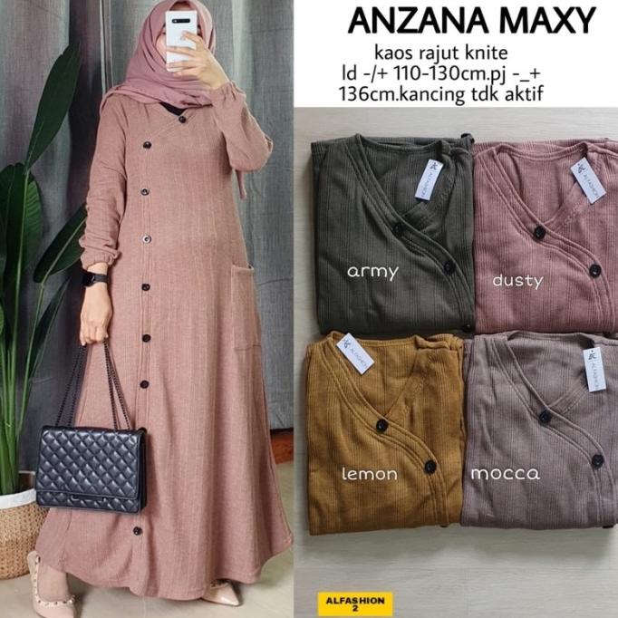 Anzana Maxy gamis wanita muslim bahan kaos rajut knit ld 110-130