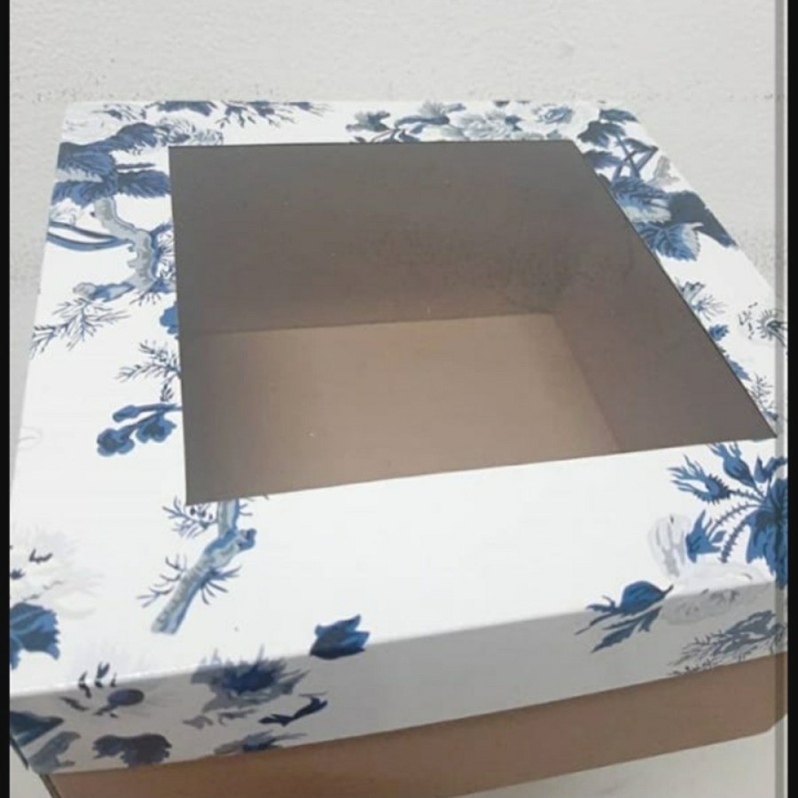 

5 pcs dus box tutup mika motif bunga biru putih uk 30 x 30 x 16 cm