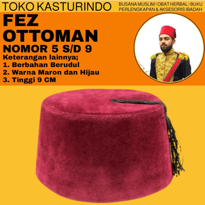 Peci Fez Ottoman Turki Rambut Songkok Kopiah Maroon Hijau
