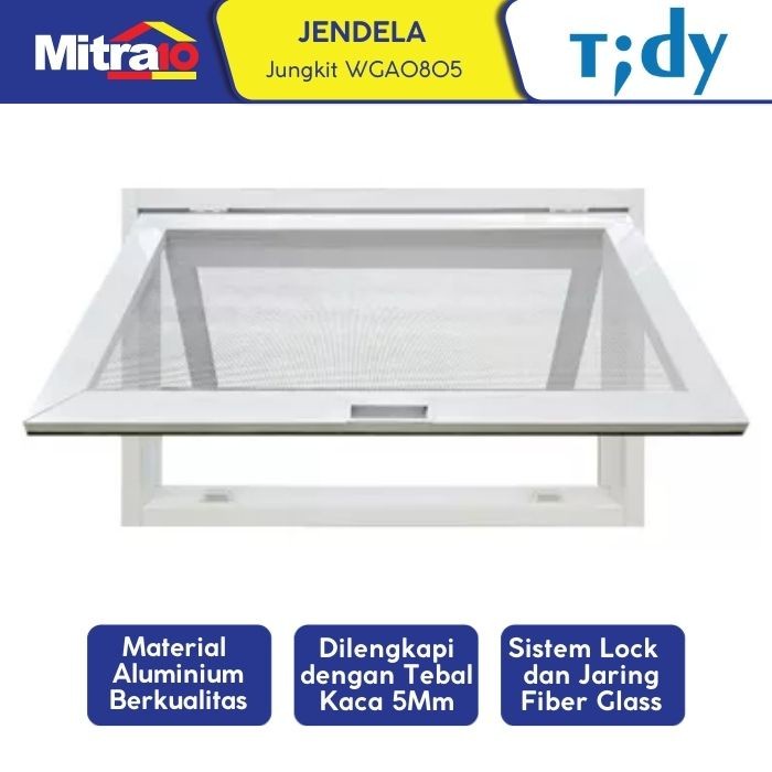 Promo Tidy Jendela Aluminium Wga0805 Jungkit Putih 80X50Cm Kawat Nyamuk