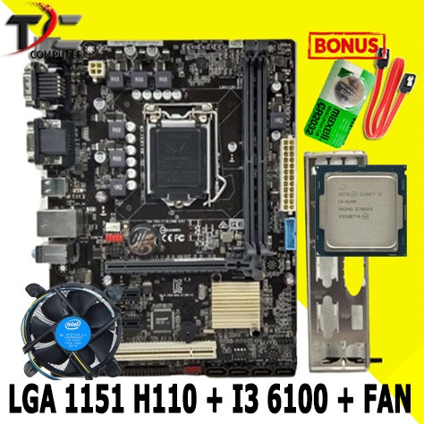 Motherboard Mainboard Mobo H110 LGA1151 DDR4 + Processor core i3 6100