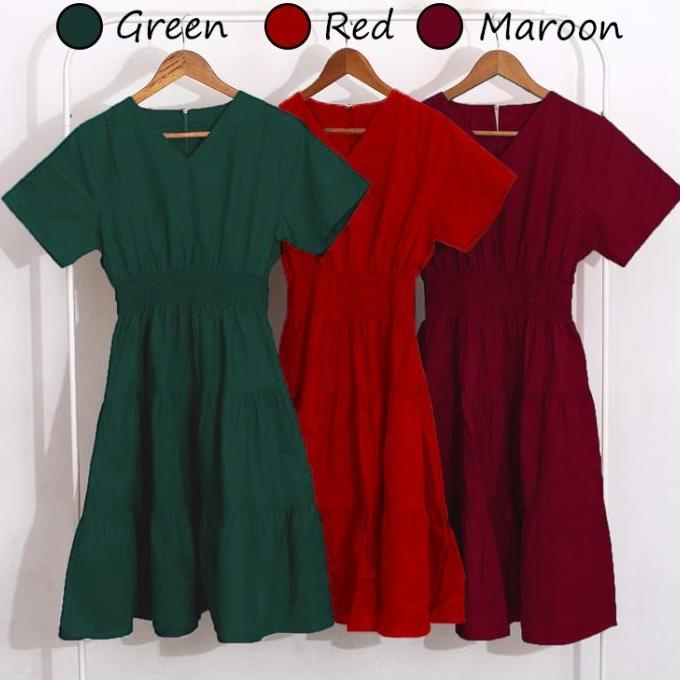 Dress Wanita / Cewek midi casual Gaun Terusan katun HQ lengan pendek
