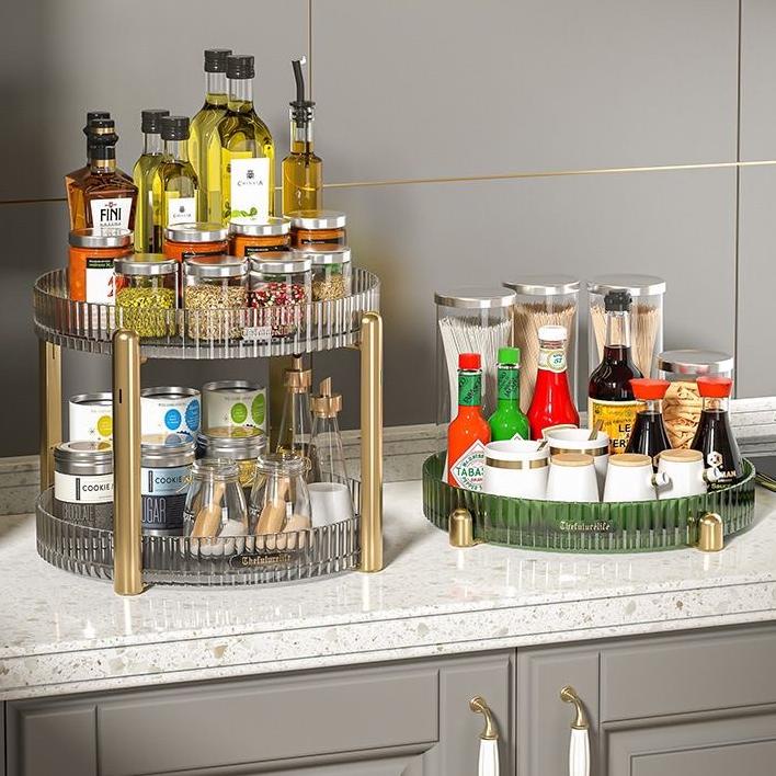 Wadah Yimpanan Putar /Rak Kosmetik Putar/Buah/Bumbu Desktop Organizer/ Rak Akrilik Putar