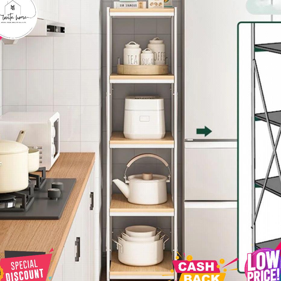 Rak Kayu Troli Dapur Lipat / Rak Troli Kayu Serbaguna / Rak Besar Serbaguna Portable Bumbu Rak Yimpa