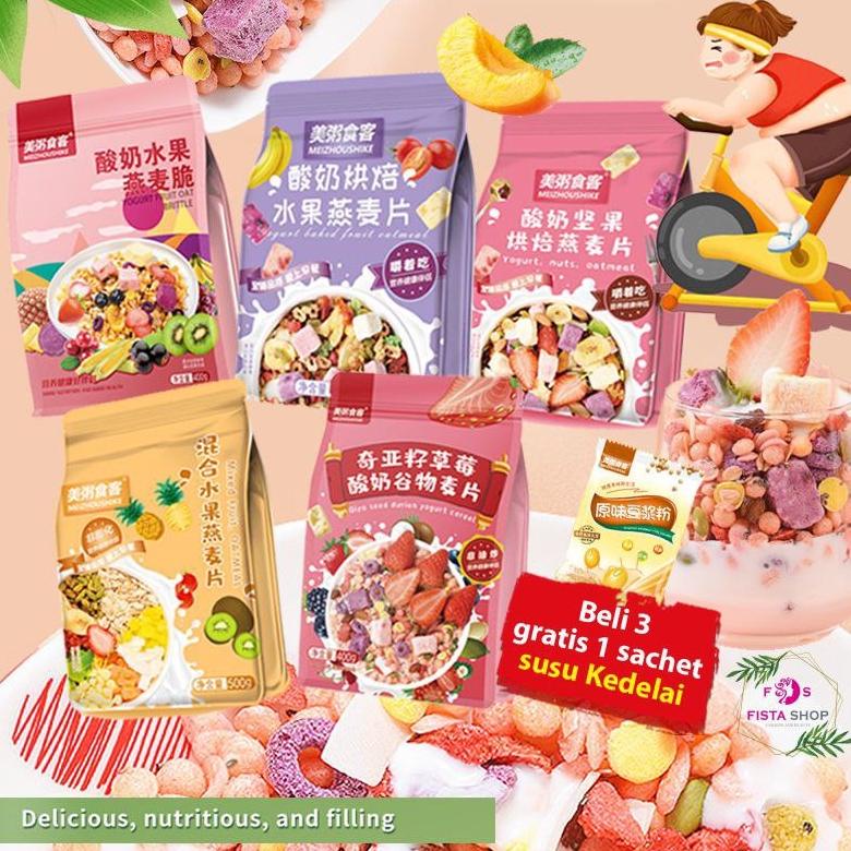 

Ready Yoghurt Cereal Oatmeal Granola muesli Sereal 400g & 500g mix friut