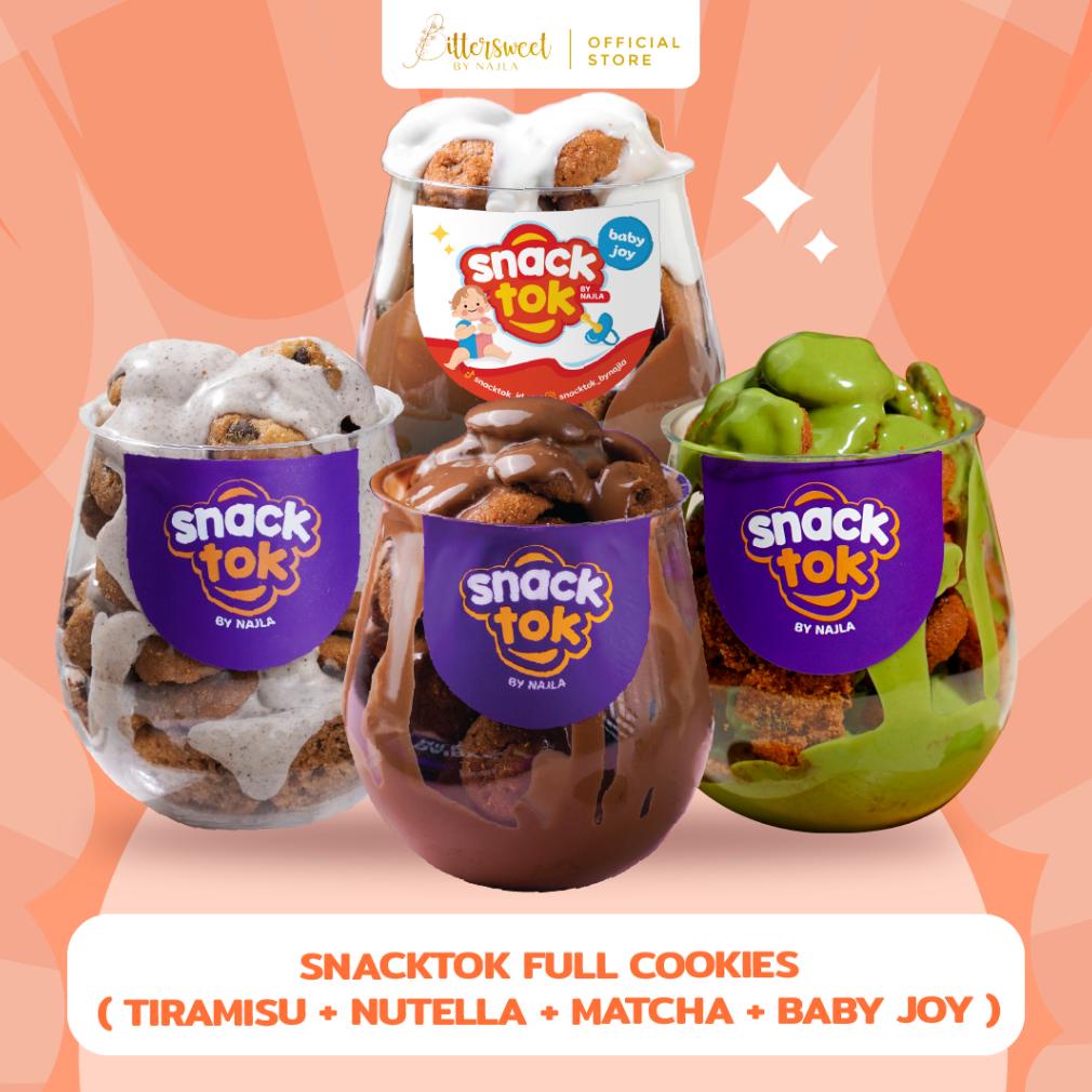 

Ready Bittersweet by Najla - Bundling 4 Snacktok Full Cookies (Nutella, Matcha, Tiramisu & Baby Joy)