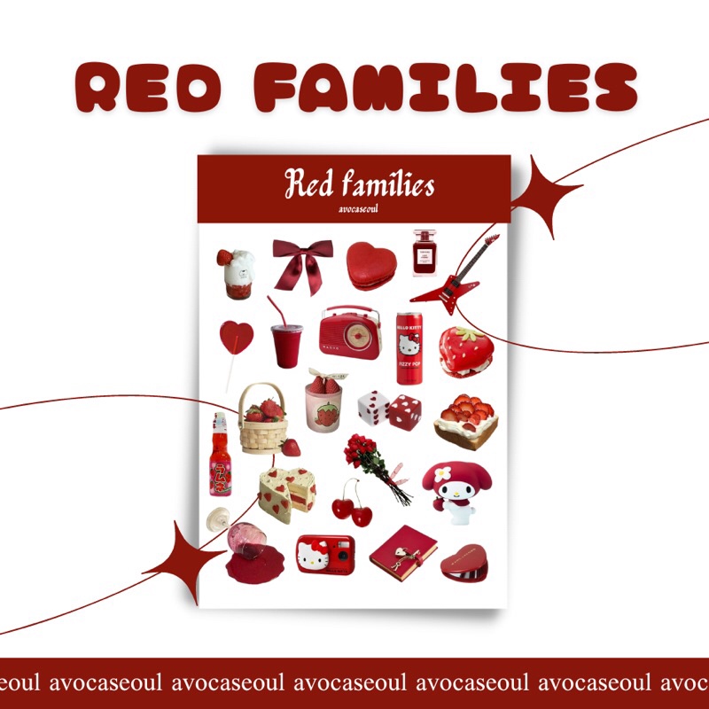 

sticker red families aesthetic ins korea untuk dekorasi scrapbook, deco pola, journaling, phonecase, headphone, stiker lucu