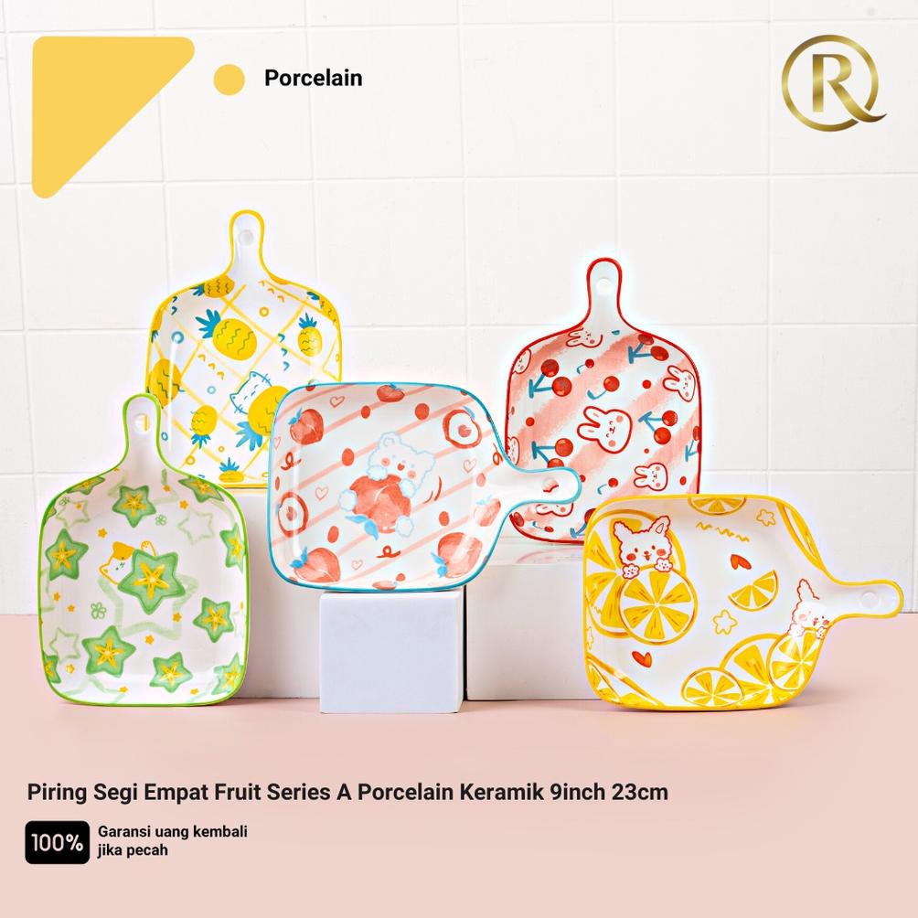 Piring Segi Empat Fruit Series A Porcelain Keramik 9inch 23cm