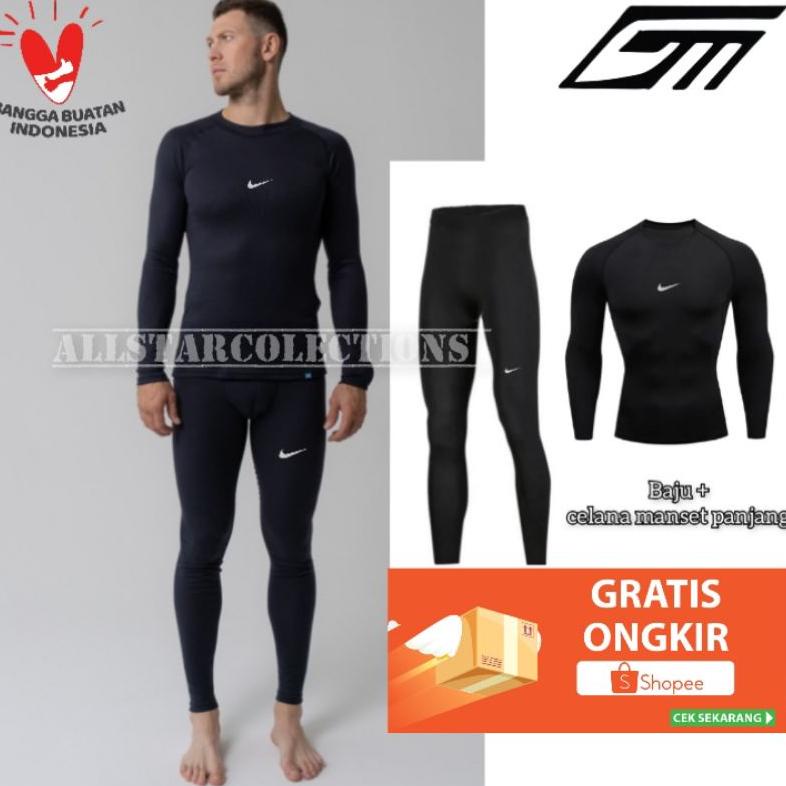 PROMO Paket Baselayer baju kaos futsal manset celana legging pria wanita training gym renang diving 