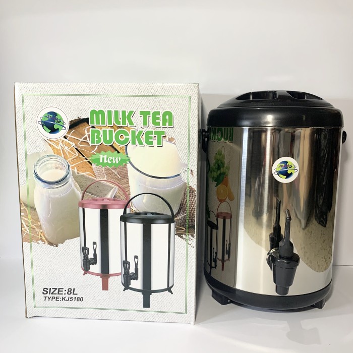 {{{{}}] Dispenser Teh Kopi 8 Liter Drink Jar Milk Tea Bucket Stainless Steel