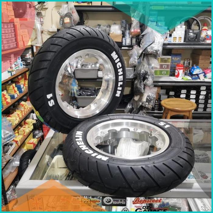 Velg Tubeless Vespa Scarlet Chrome Ring 10 2.50 set Ban Michelin s1 16