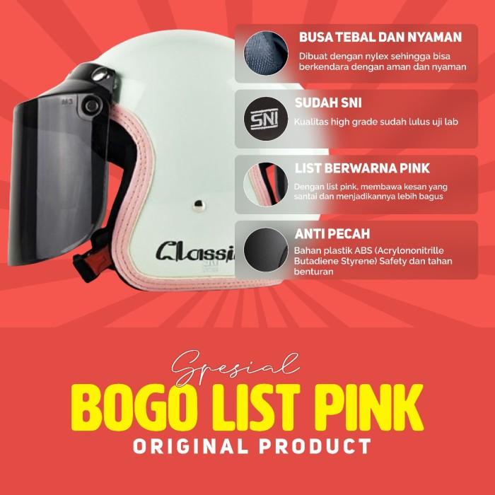 Helm Retro Bogo Wanita Cewek Perempuan Hijab Dewasa Sni Kaca Cembung