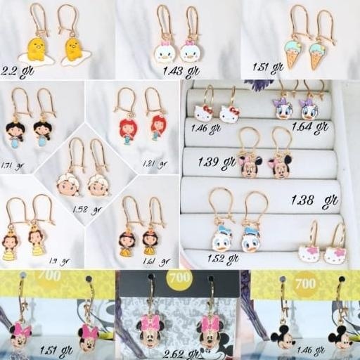 NEW PRODUK ANTING ANAK UBS 700 CHARACTER PRINCESS MICKEY HELLO KITTY GUDETAMA 