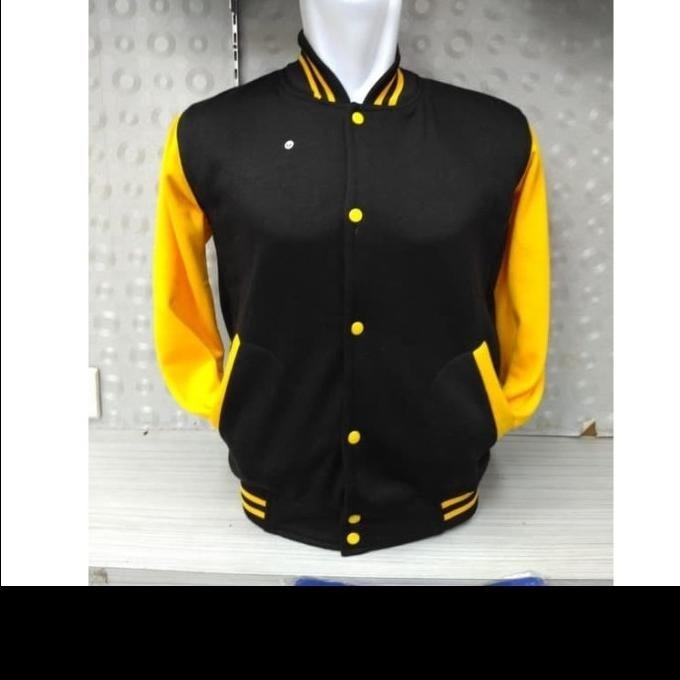 BIG SALE JAKET BASEBALL VARSITY HITAM KUNING 