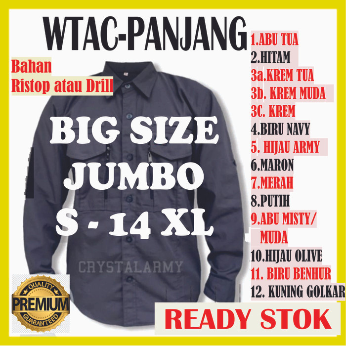 Kemeja Tactical Size S - 4Xl Big Size Jumbo Pdl Baju Lapangan Outdoor