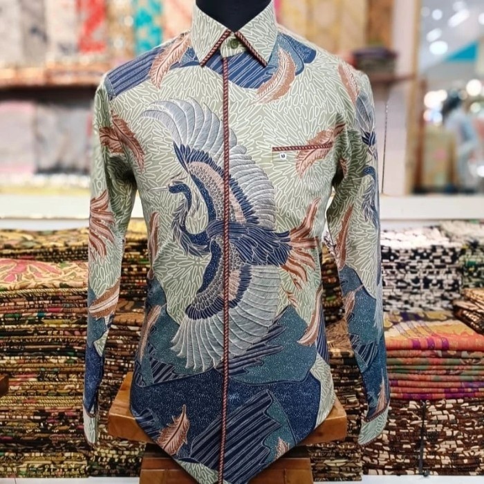 Kemeja Batik Pria Lengan Panjang Katun Satin Motif Sutra Tulis Pesta
