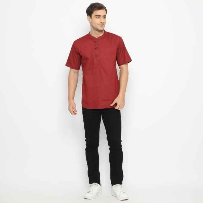 Best Sales Kemeja Pria Maroon Merah Kerah Shanghai Koko + Slimfit + Baju Kerja Pengiriman Cepat
