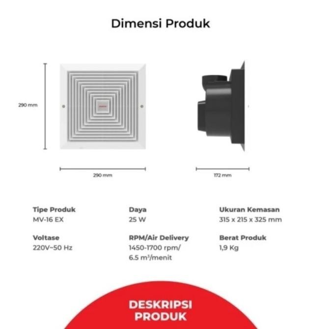 TERBARU MASPION MV-16EX CEILING EXHAUST FAN 6 INCH PLAFON MV 16 EX MV16EX 