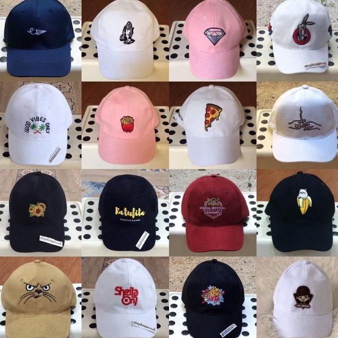 Topi Bordir Suka-Suka Bahan Rafel Denim Satuan&Grosir (Pengait Cakop)