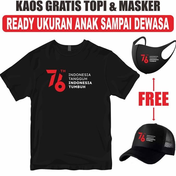 Kaos Gratis Topi & Masker Hut Kemerdekaan Ri, 76Th Indonesia Tangguh